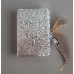 VTG Valentina ITALY Metallic Gold Leather‎ Embossed Pocket Journal With Ties